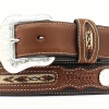M and F Western Product N2475701 Men's Standard Belt in Black Distressed Leather with Fancy Woven Back